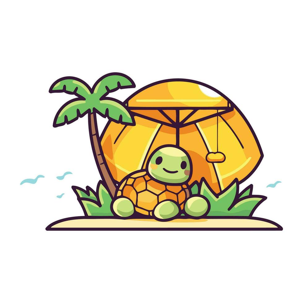 Schildkröte auf das Strand. Vektor Illustration im ein eben Stil.