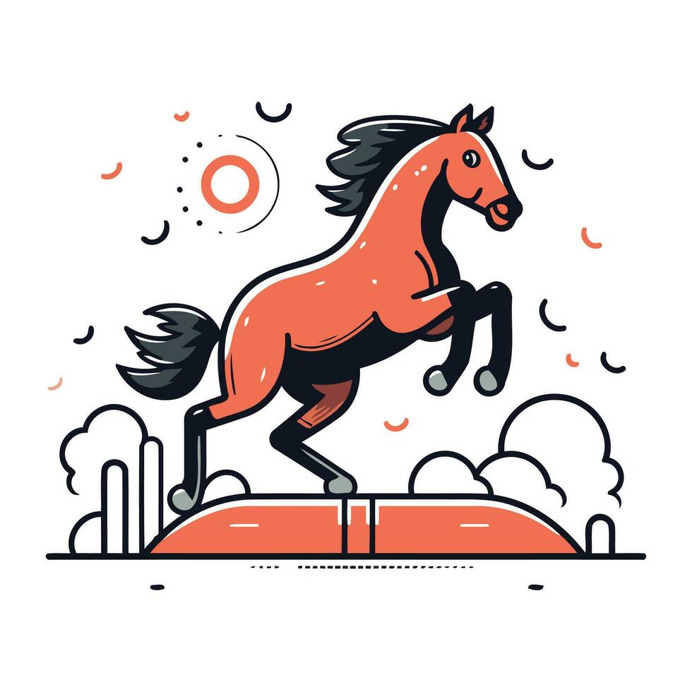 häst Hoppar över de hinder. vektor illustration i linjär stil.