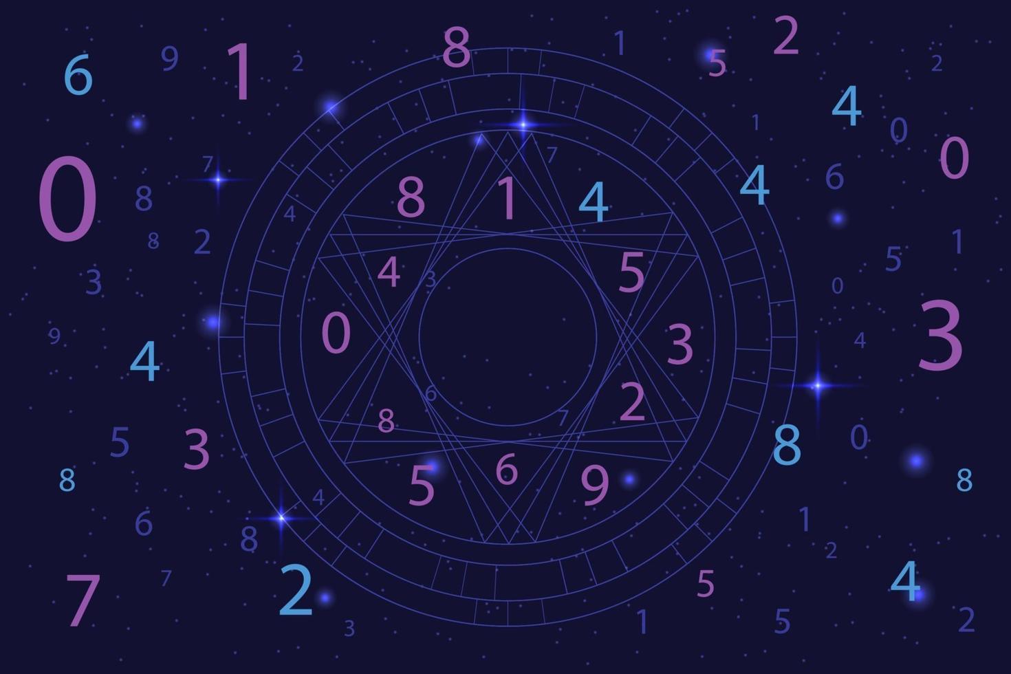 Astrologie- und Numerologiekonzept mit Zahlen über dem Sternenhimmel vektor