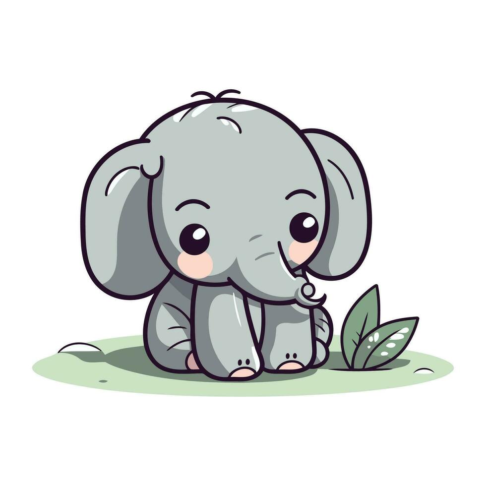 söt liten elefant Sammanträde på de jord. tecknad serie vektor illustration.