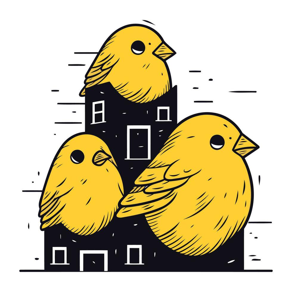 söt fåglar i de stad. vektor illustration i skiss stil.