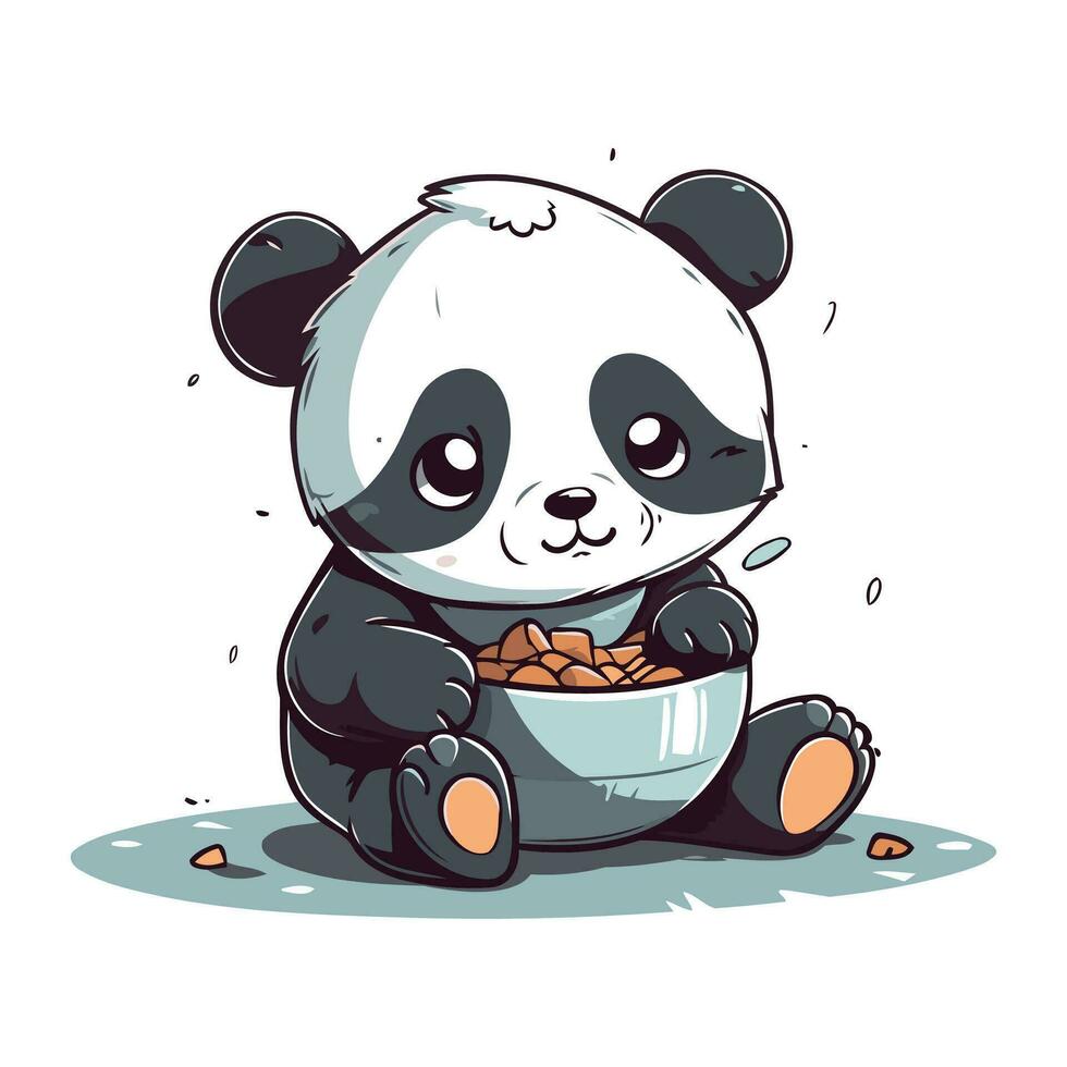 süß Panda Essen von ein Schüssel. Vektor Karikatur Illustration.