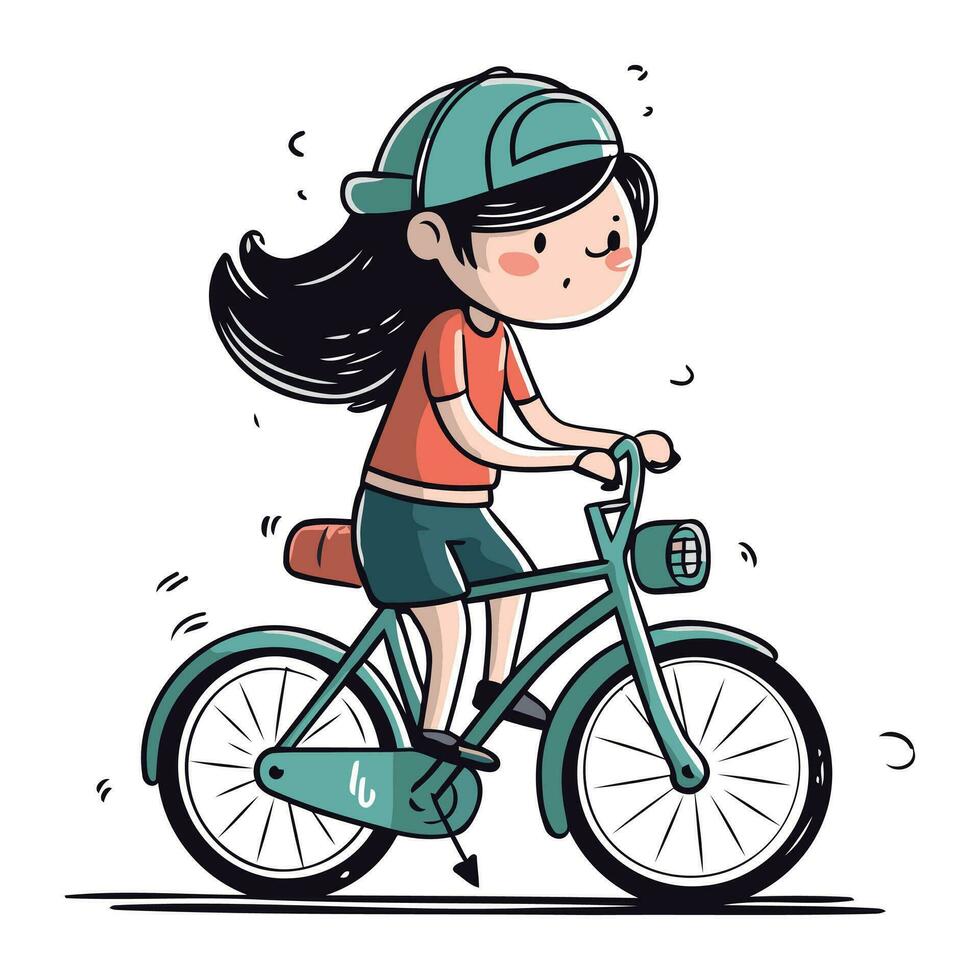 süß Mädchen Reiten ein Fahrrad. Vektor Illustration im Karikatur Stil.
