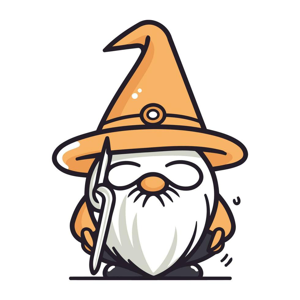 tecknad serie gnome med en magi trollstav. halloween vektor illustration.