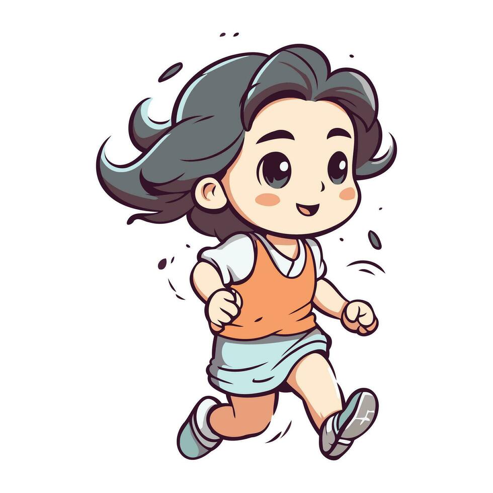 söt liten flicka löpning. vektor illustration av en tecknad serie karaktär.