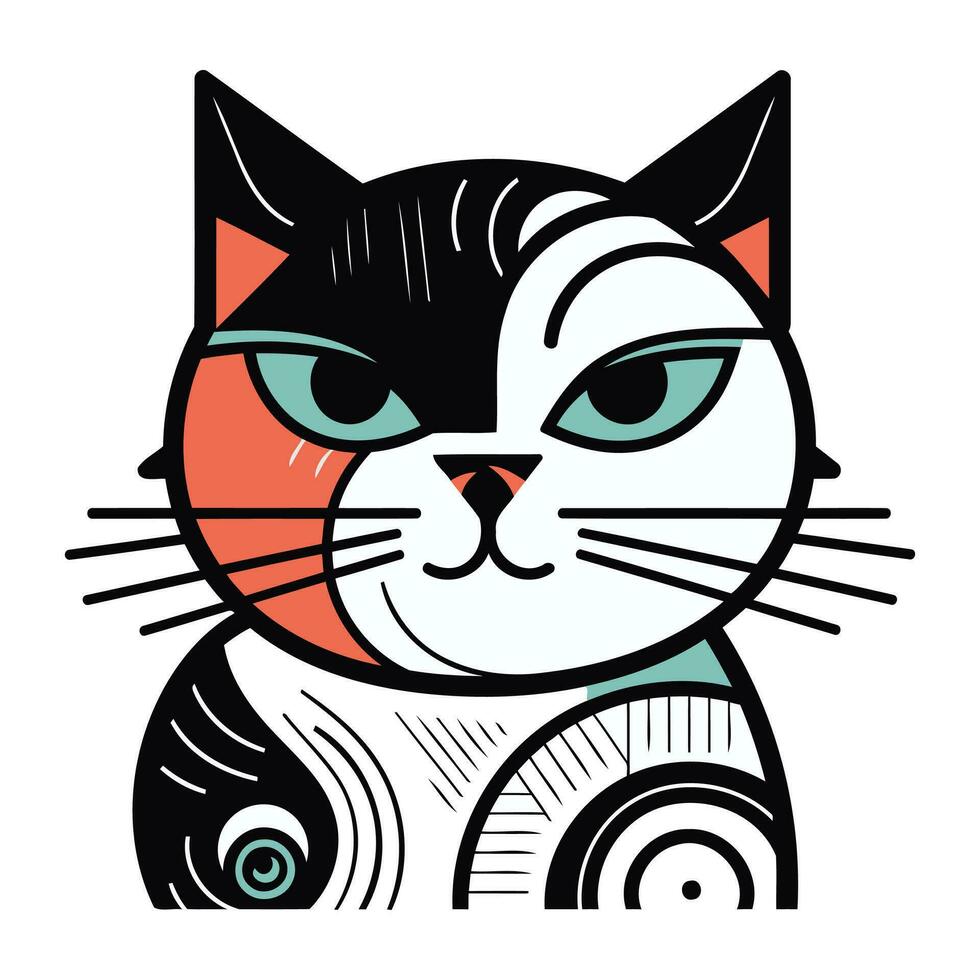 Vektor Illustration von süß Katze Gesicht im eben Stil. isoliert auf Weiß Hintergrund.