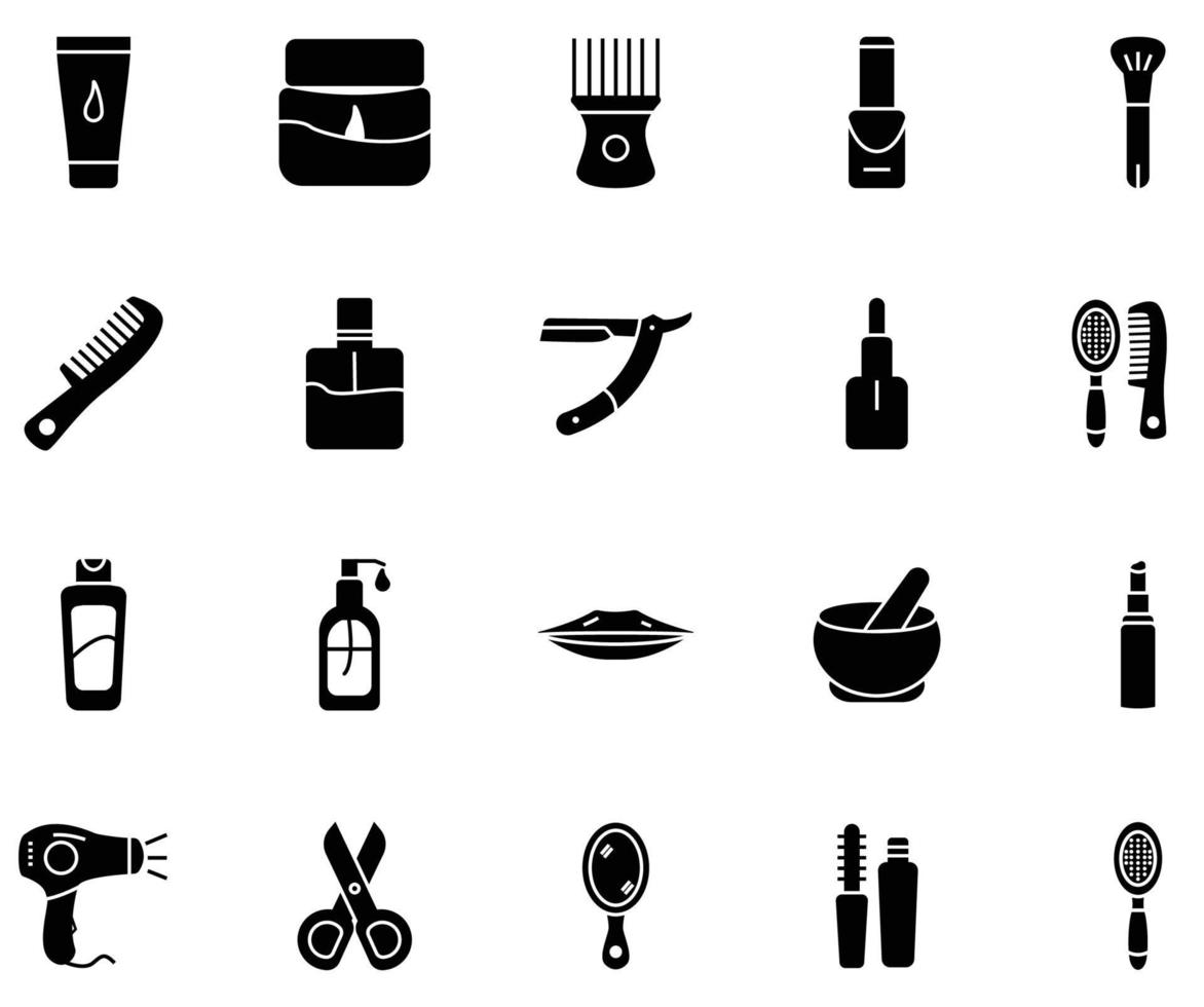 Schönheit Icon Set Solid Style Vektor