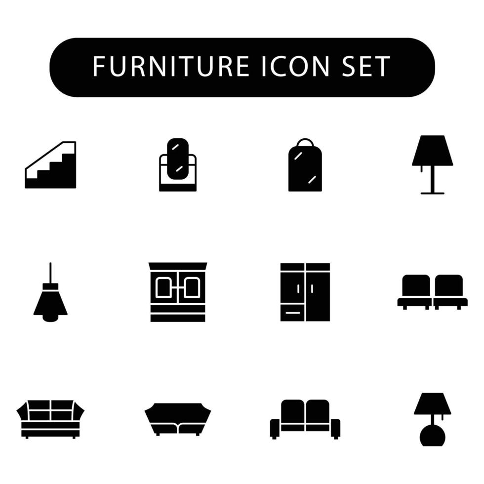 Möbel Icon Set Solid Style Vektor