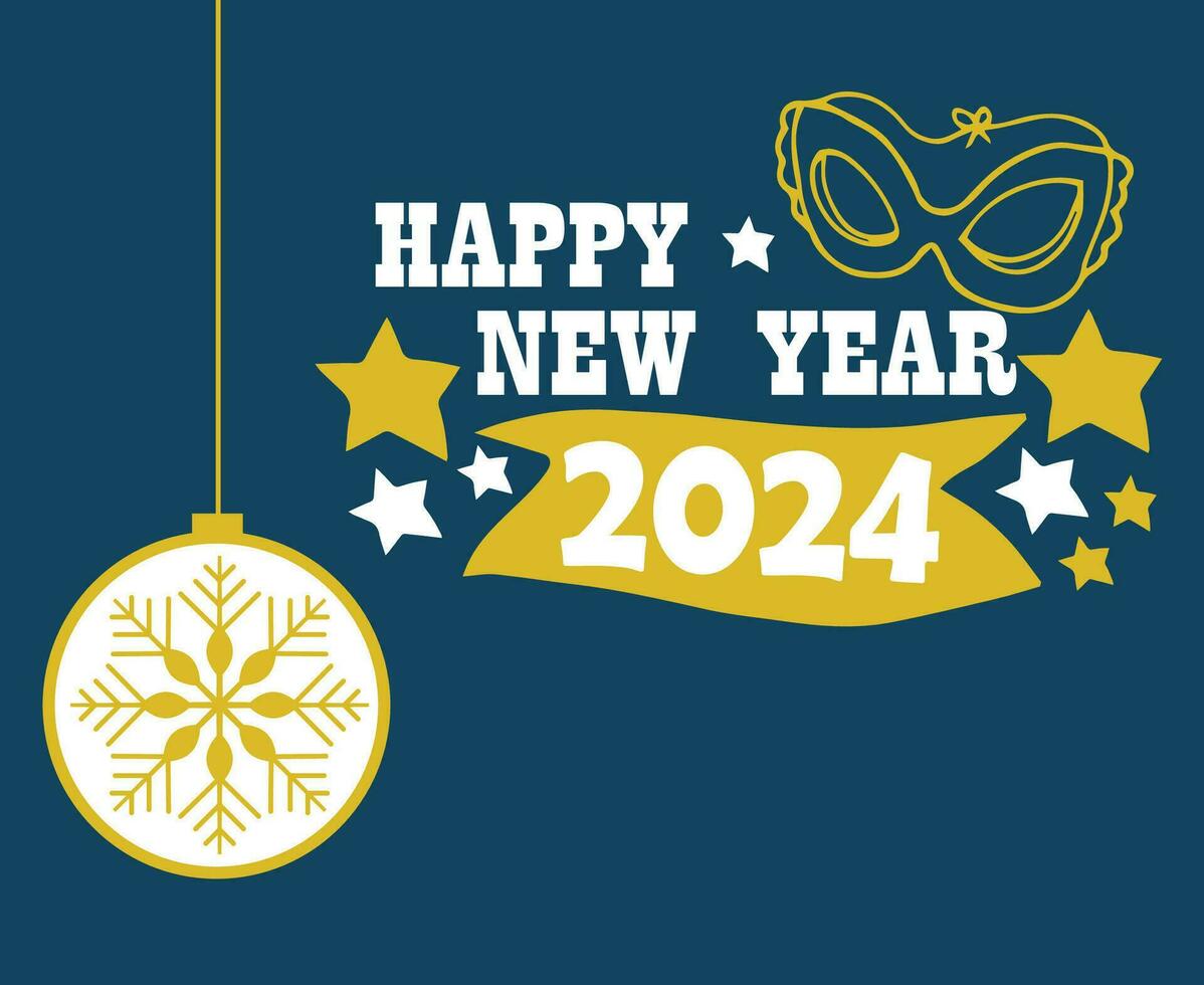 2024 Lycklig ny år Semester abstrakt gul och vit design vektor logotyp symbol illustration med blå bakgrund