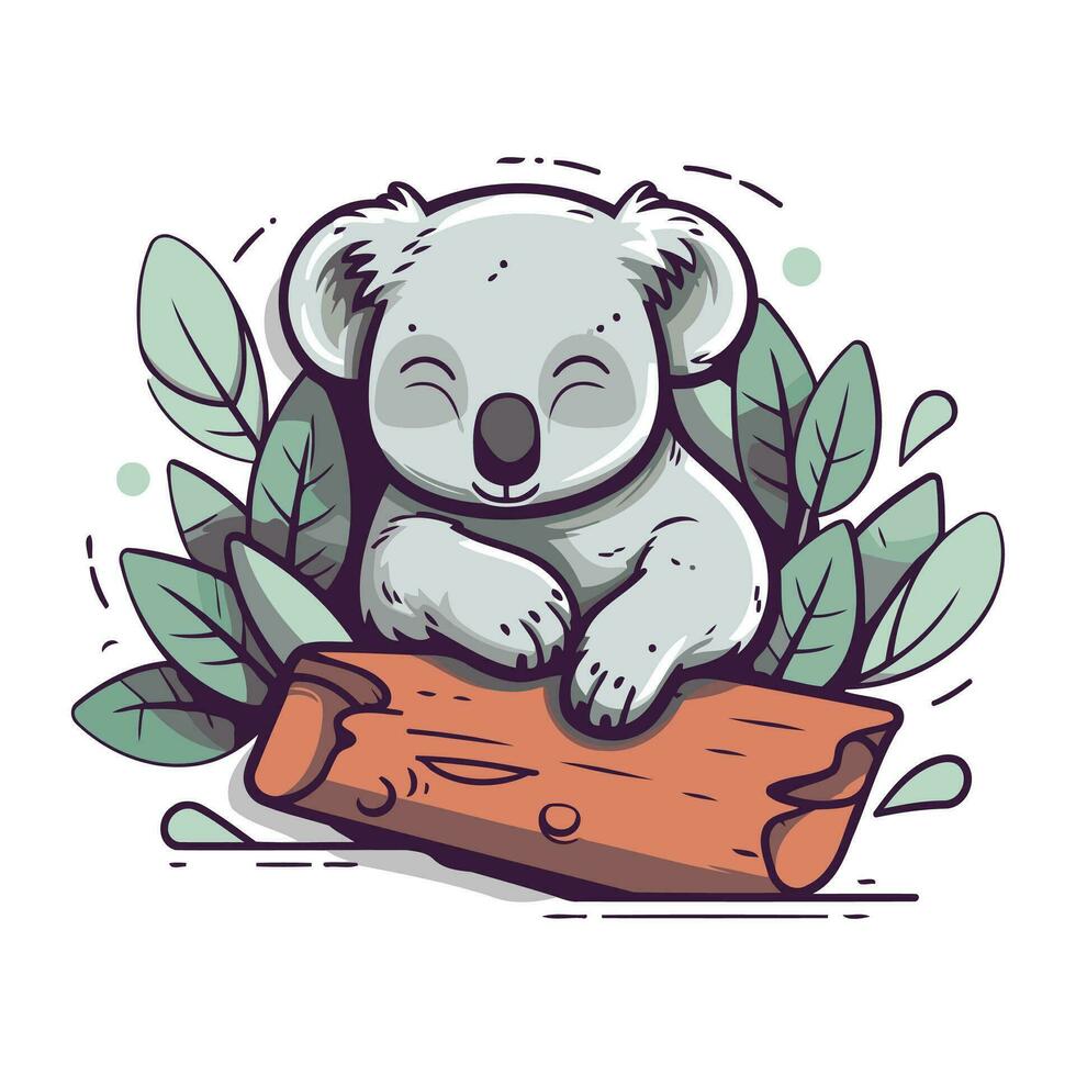 söt tecknad serie koala Sammanträde på en logga. vektor illustration.