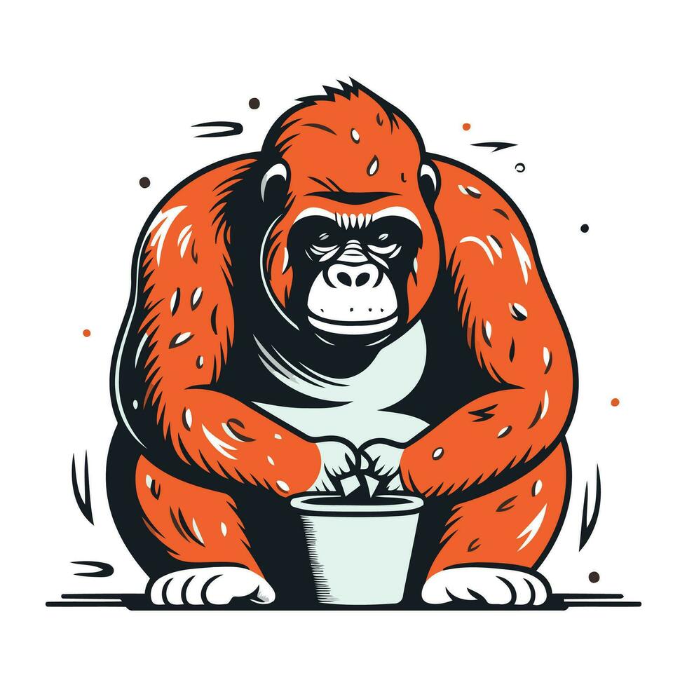 Gorilla halten ein Eimer von Wasser. Vektor Illustration zum Ihre Design