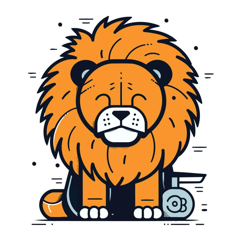 lejon med en medalj. vektor illustration av en tecknad serie karaktär.