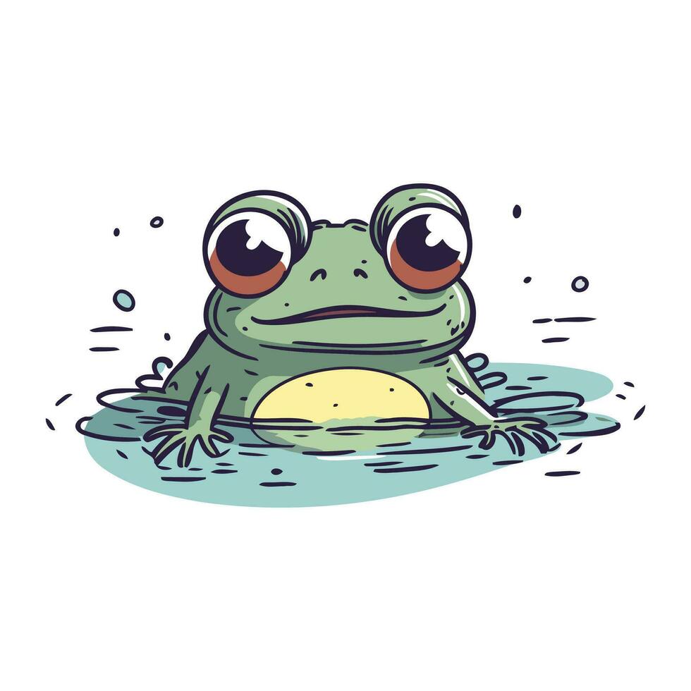 süß Karikatur Frosch. Hand gezeichnet Vektor Illustration isoliert auf Weiß Hintergrund.