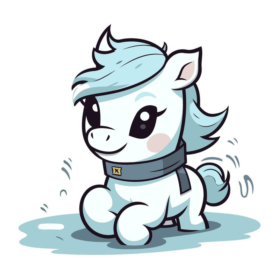 süß Karikatur Weiß Pony mit Blau Mähne. Vektor Illustration.