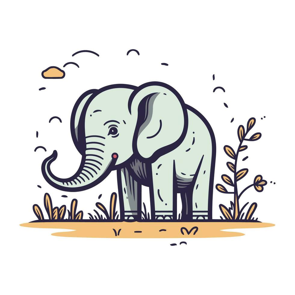 süß Elefant. Hand gezeichnet Vektor Illustration im Gekritzel Stil