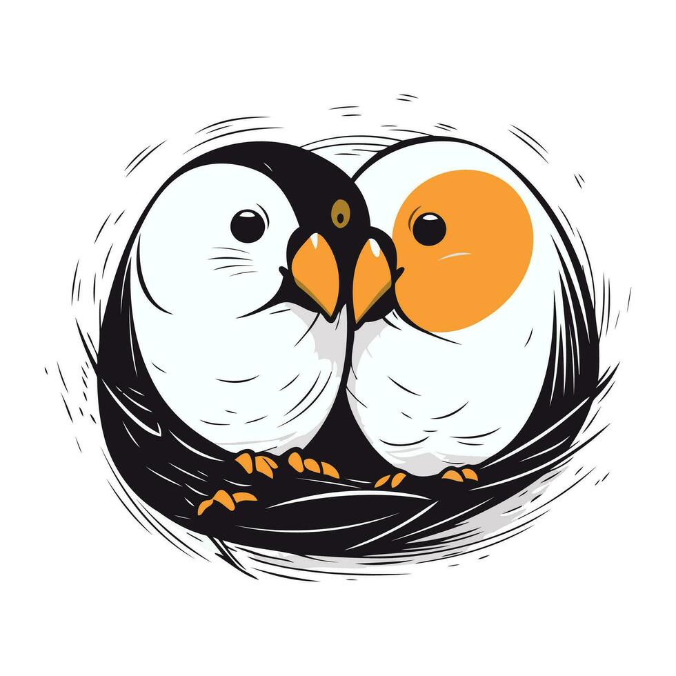 Pinguin im das Nest. Vektor Illustration auf Weiß Hintergrund.