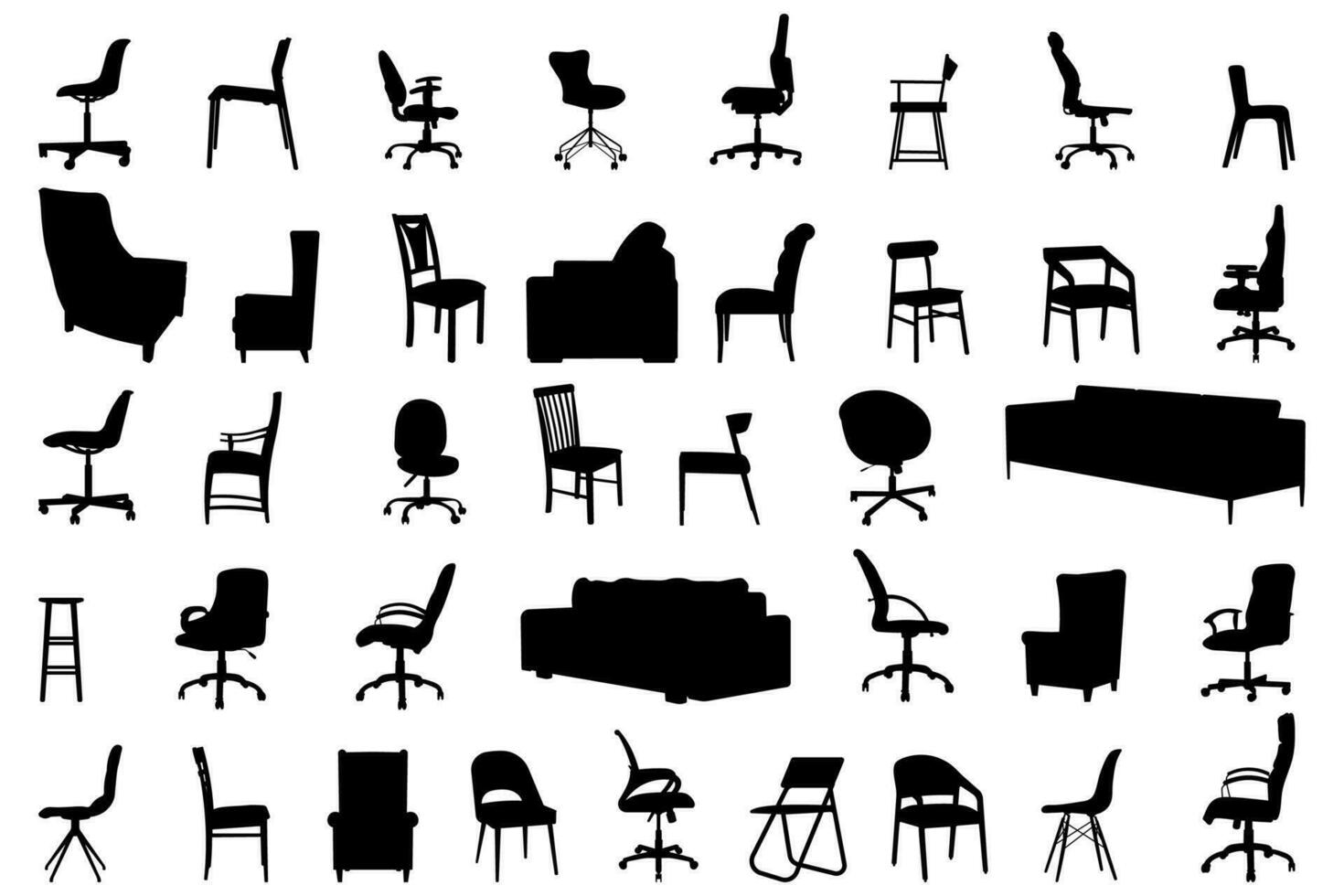 samling av vektor silhuetter av olika stolar