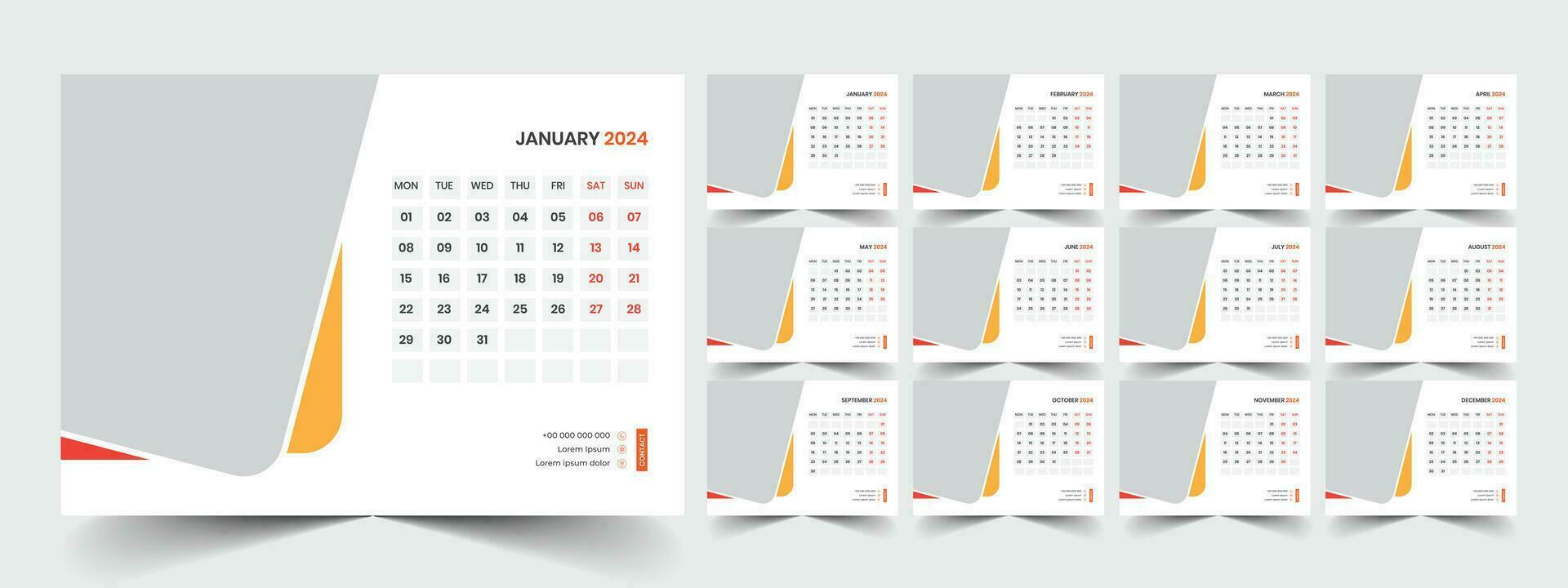 Schreibtisch Kalender 2024 Vorlage Design, Büro Kalender 2024 vektor