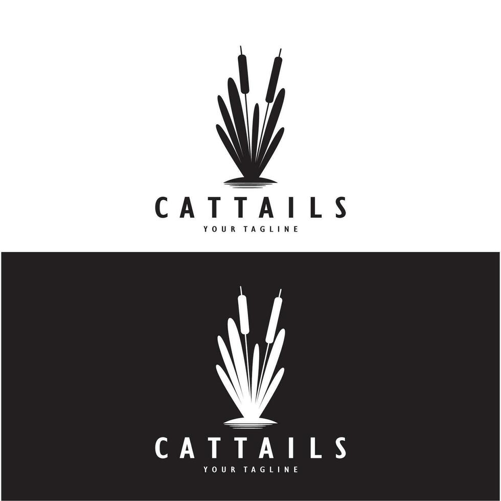 cattails eller flod vass gräs växt logotyp design, vatten- växter, träsk, vild gräs vektor