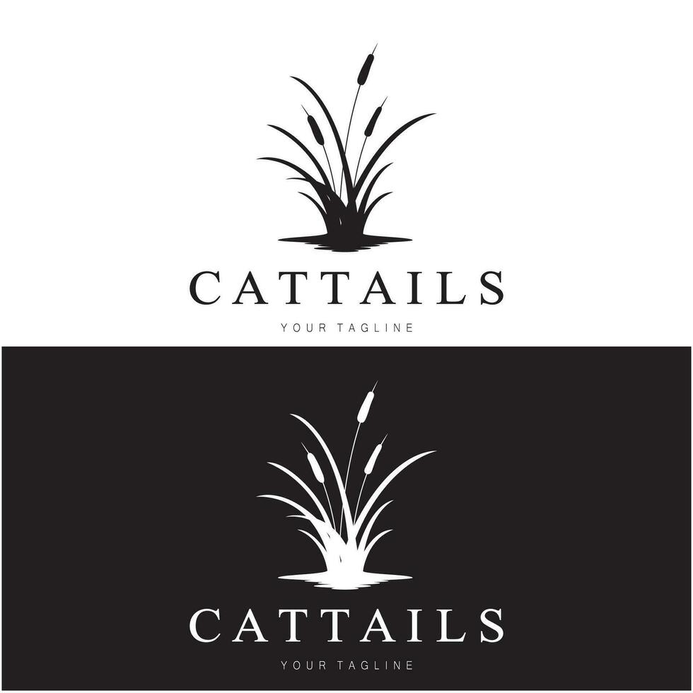 cattails eller flod vass gräs växt logotyp design, vatten- växter, träsk, vild gräs vektor