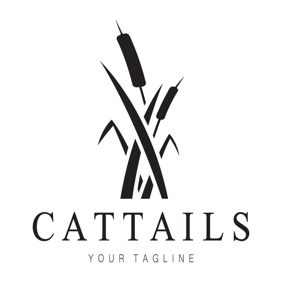 cattails eller flod vass gräs växt logotyp design, vatten- växter, träsk, vild gräs vektor