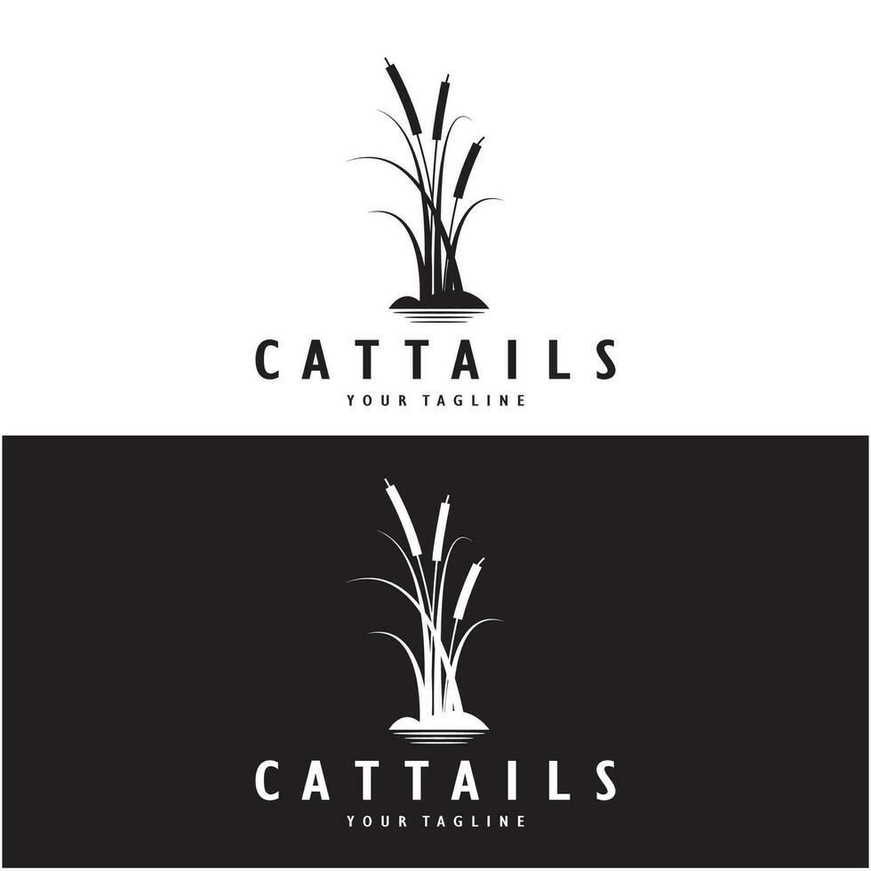 cattails eller flod vass gräs växt logotyp design, vatten- växter, träsk, vild gräs vektor