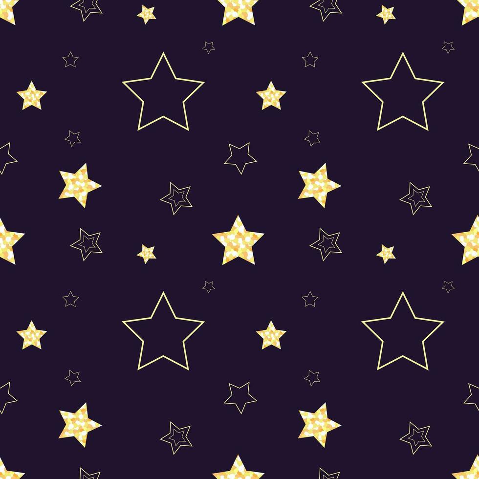 mönster med guld stjärnor på mörk lila bakgrund. vektor