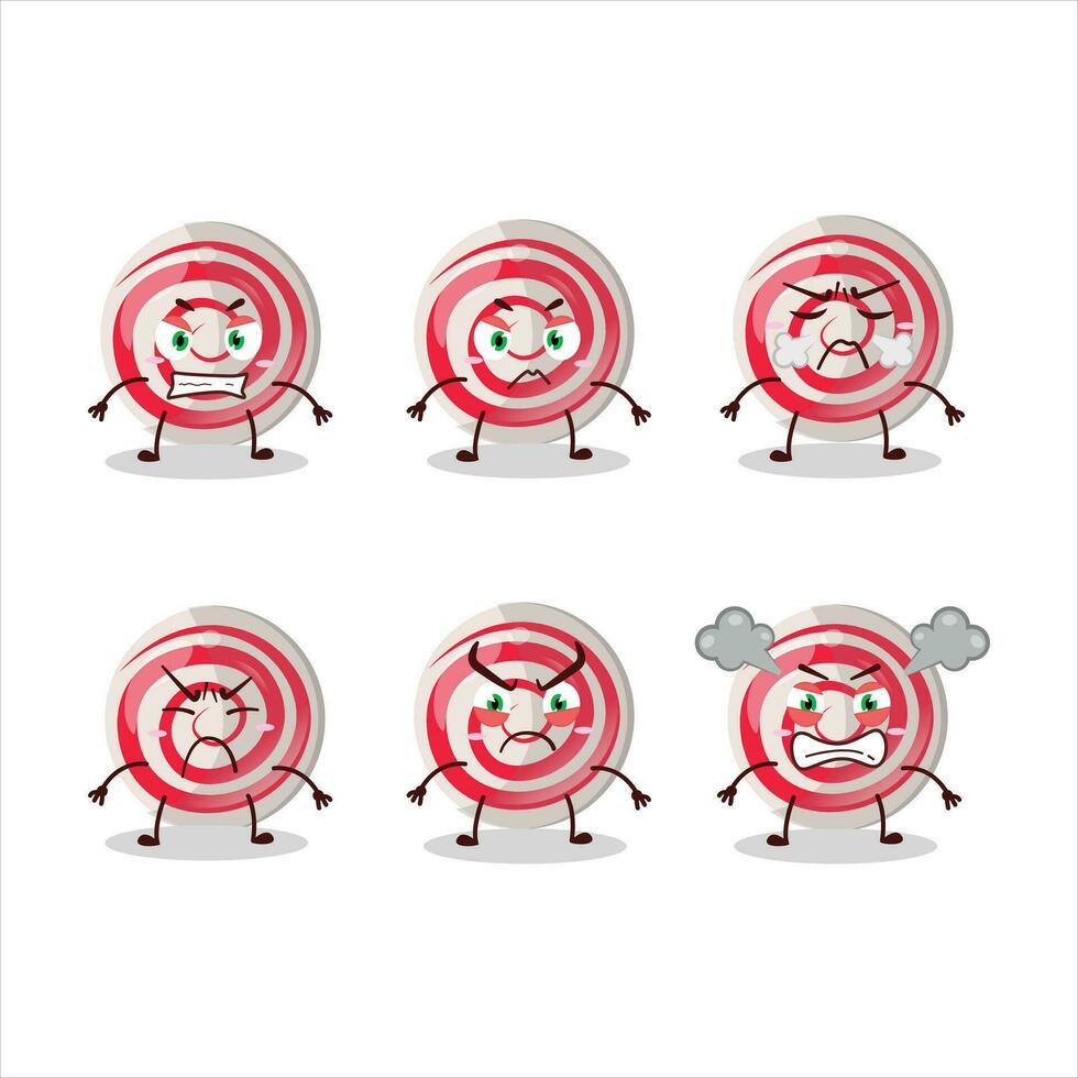 Spiral- Weiß Süßigkeiten Karikatur Charakter mit verschiedene wütend Ausdrücke vektor