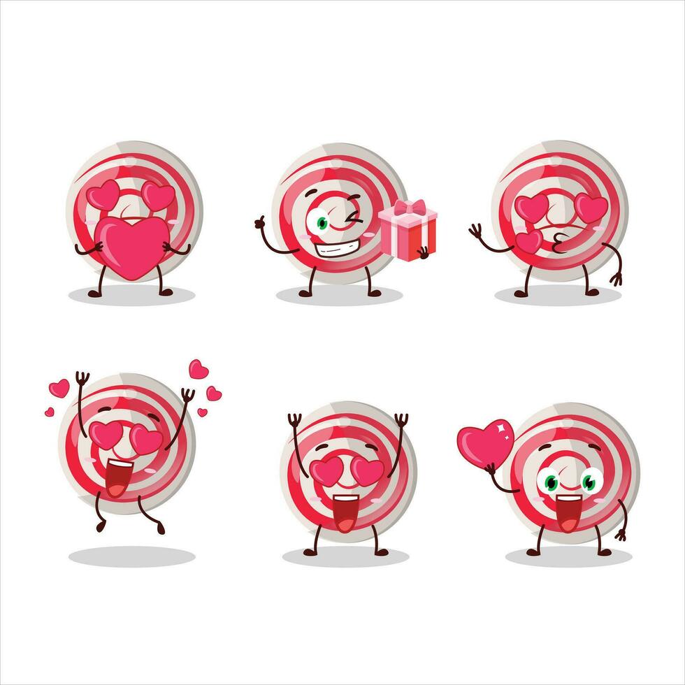 Spiral- Weiß Süßigkeiten Karikatur Charakter mit Liebe süß Emoticon vektor