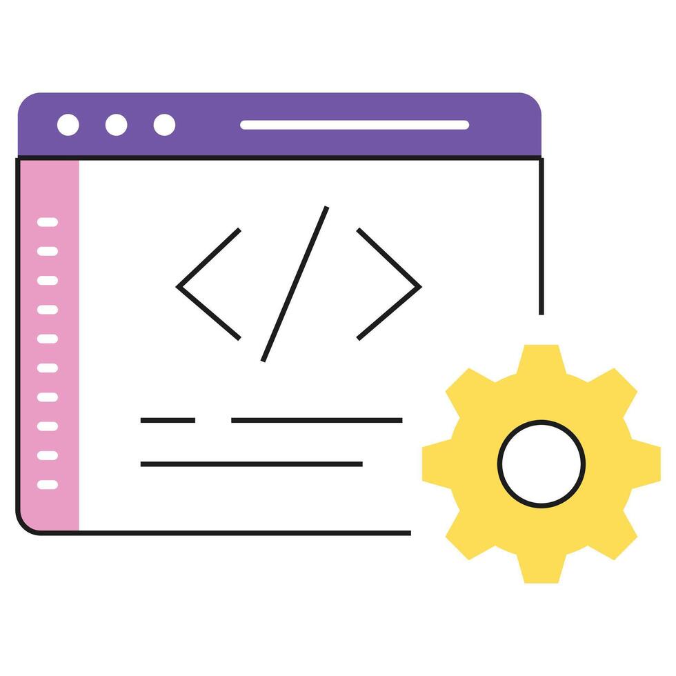 ikon skildrar en webbsida med programmering rader och taggar, illustrerar webb utveckling, kodning, och html källa koda. vektor