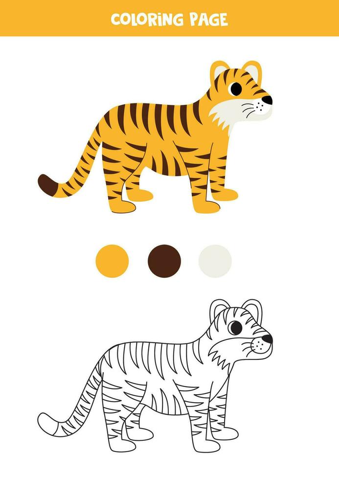 Farbe süßer Cartoon-Tiger. Arbeitsblatt für Kinder. vektor