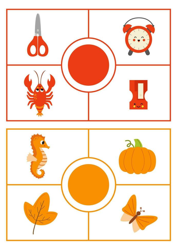 Lernen Farben Arbeitsblatt zum Kinder. rot und Orange Farbe Speicherkarte. vektor