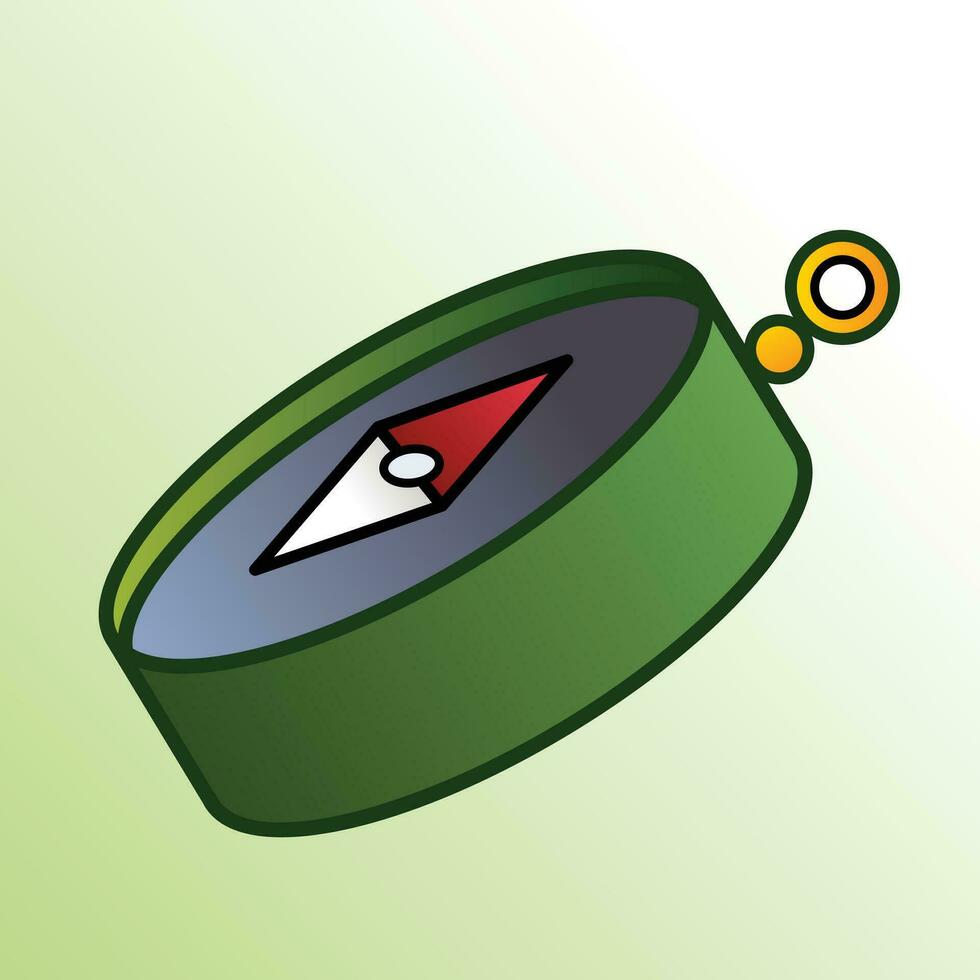 grön kompass med magnetisk pekare till visa de norr riktning skisse och färgad vektor ikon teckning isolerat på lutning fyrkant bakgrund. enkel platt tecknad serie konst styled teckning.