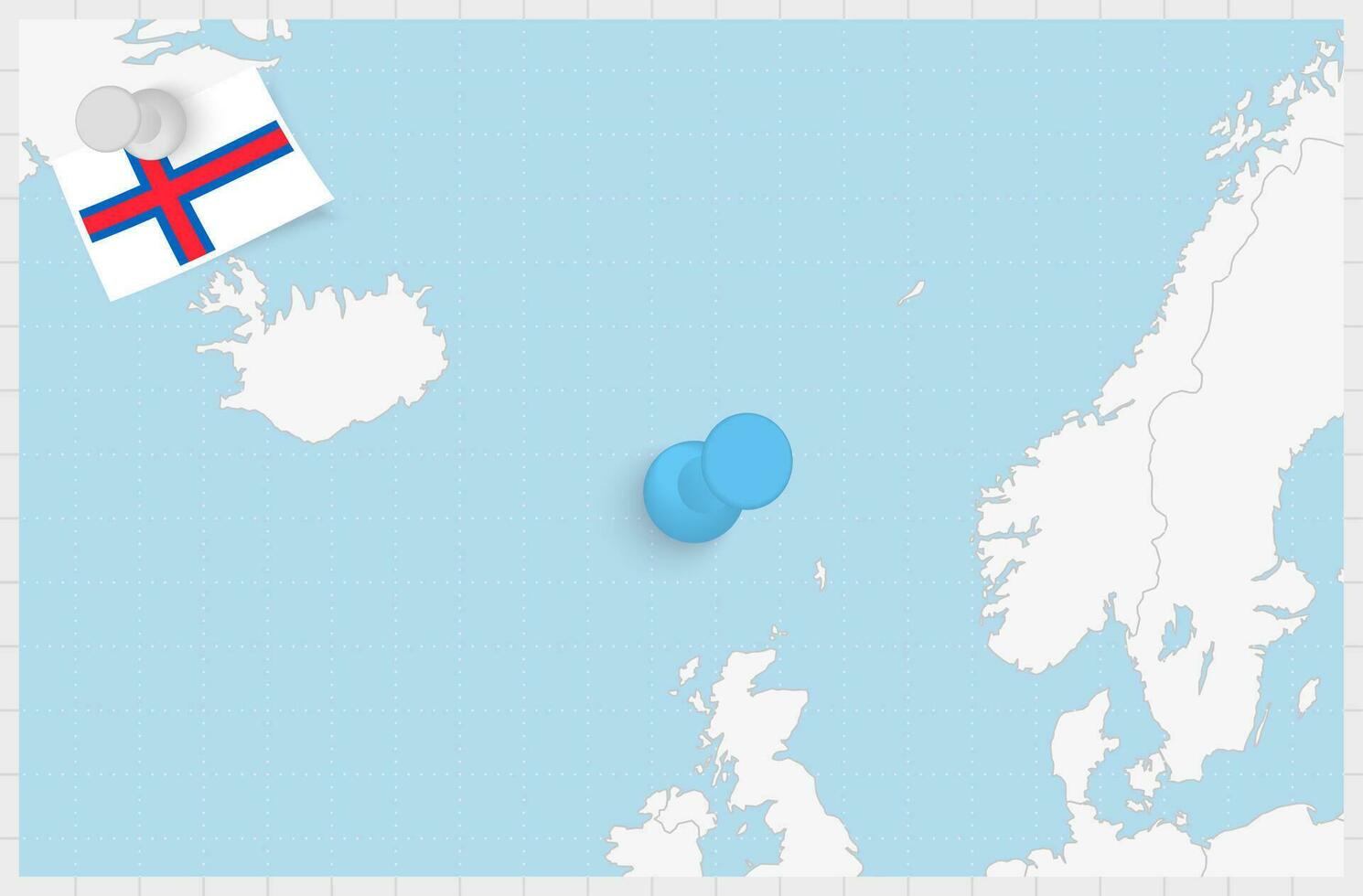 Karte von Färöer Inseln mit ein festgesteckt Blau Stift. festgesteckt Flagge von Färöer Inseln. vektor