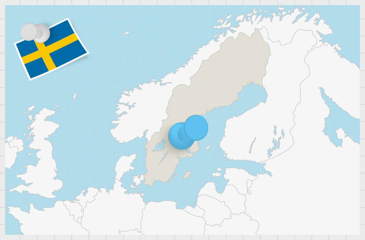 Karte von Schweden mit ein festgesteckt Blau Stift. festgesteckt Flagge von Schweden. vektor