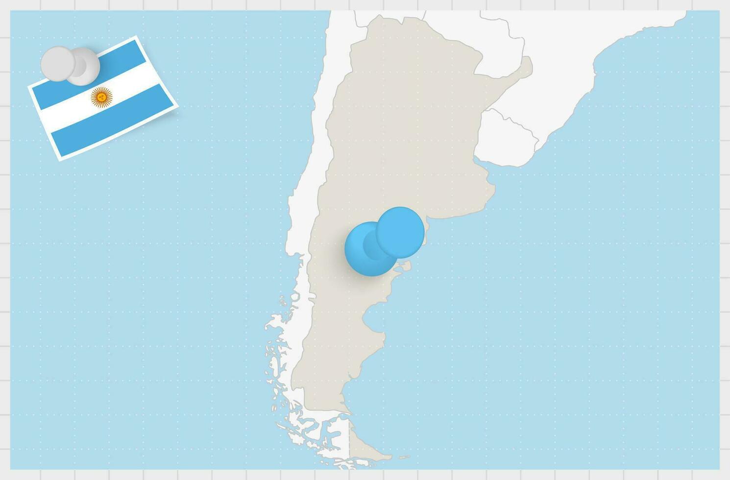 Karte von Argentinien mit ein festgesteckt Blau Stift. festgesteckt Flagge von Argentinien. vektor