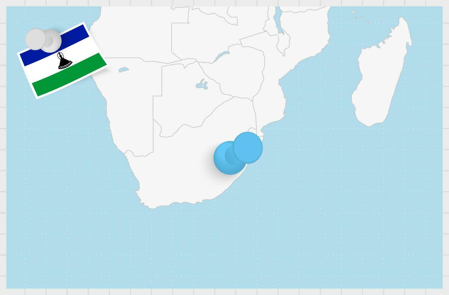 Karte von Lesotho mit ein festgesteckt Blau Stift. festgesteckt Flagge von Lesotho. vektor