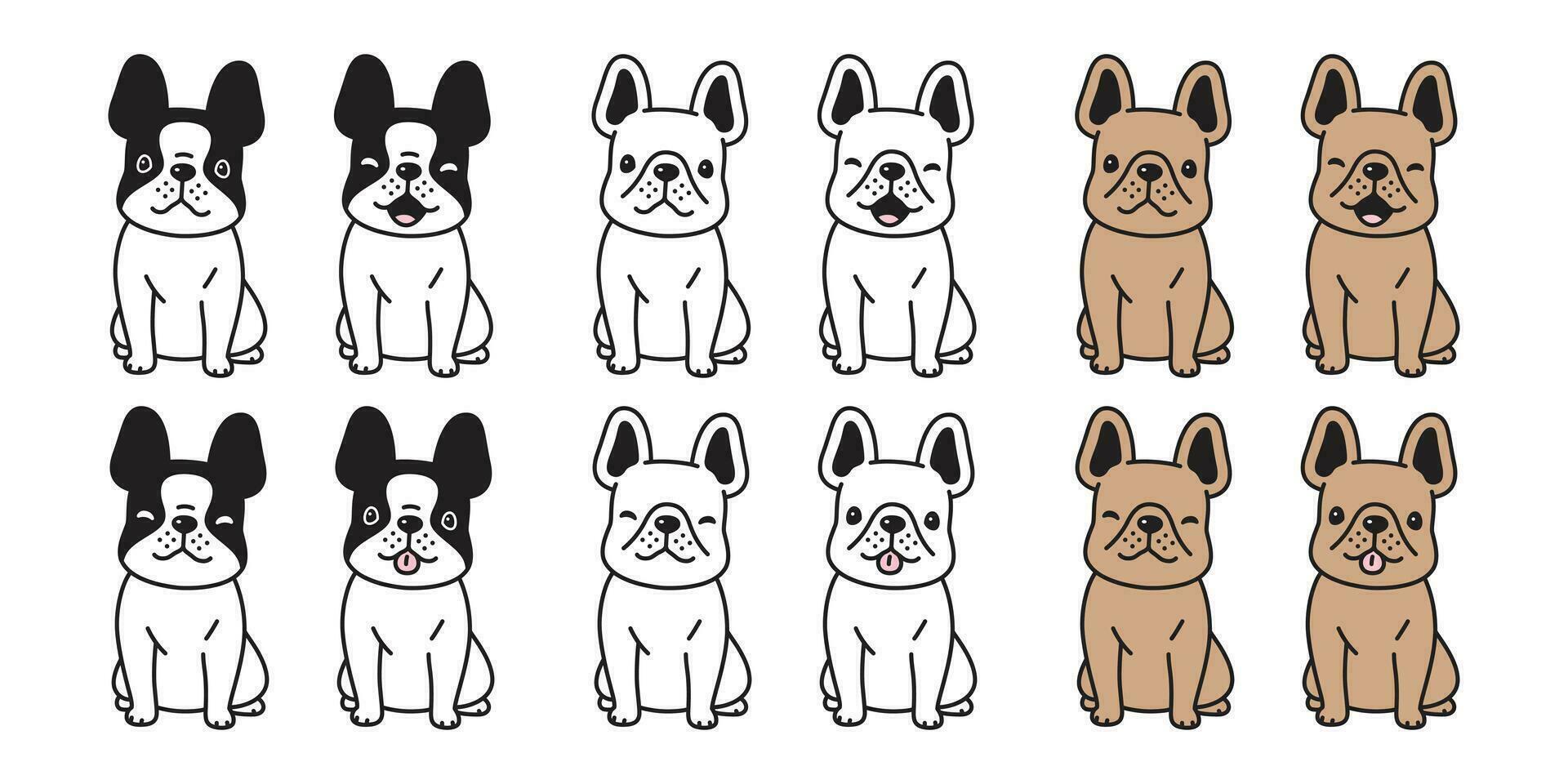 Hund Vektor Französisch Bulldogge Hündchen Knochen Symbol Karikatur Charakter Symbol Rasse Illustration Gekritzel Design