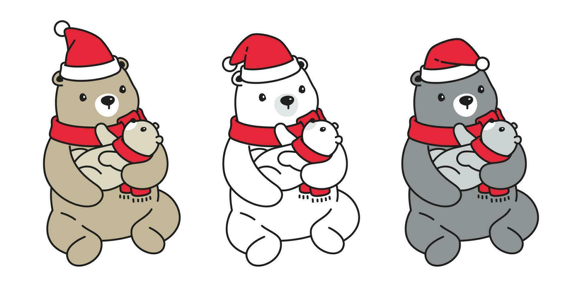 Bär Vektor Symbol Polar- Bär Weihnachten Santa claus Hut Schal Karikatur Charakter Teddy Baby Kind Logo Illustration Gekritzel Design