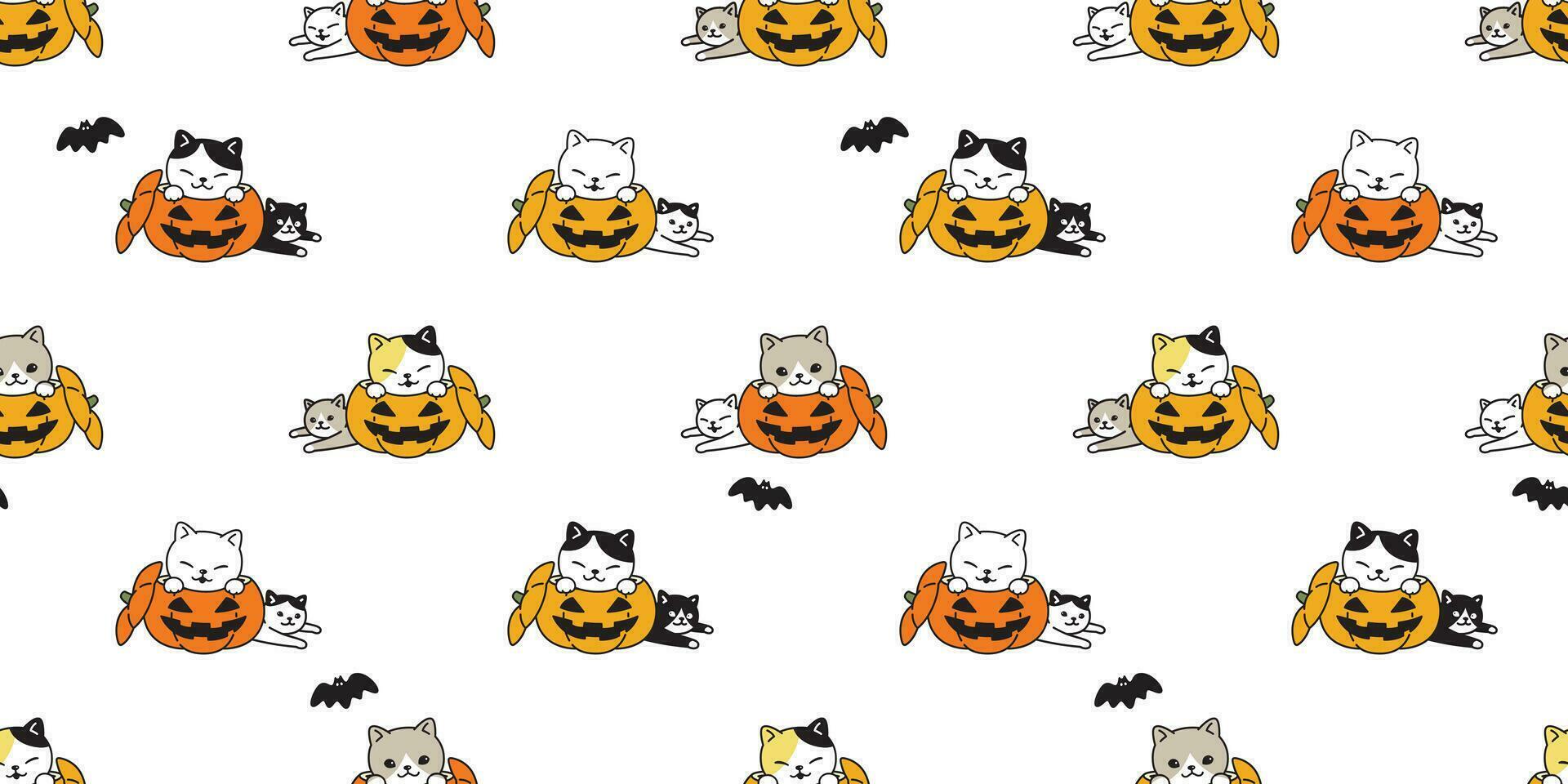 Katze nahtlos Muster Halloween Kürbis Vektor Kätzchen Schläger Schal isoliert wiederholen Hintergrund Fliese Hintergrund Karikatur Charakter Gekritzel Illustration Design