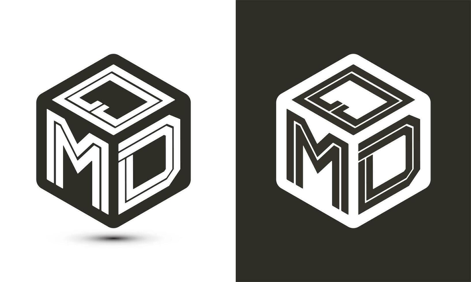 qmd brev logotyp design med illustratör kub logotyp, vektor logotyp modern alfabet font överlappning stil.