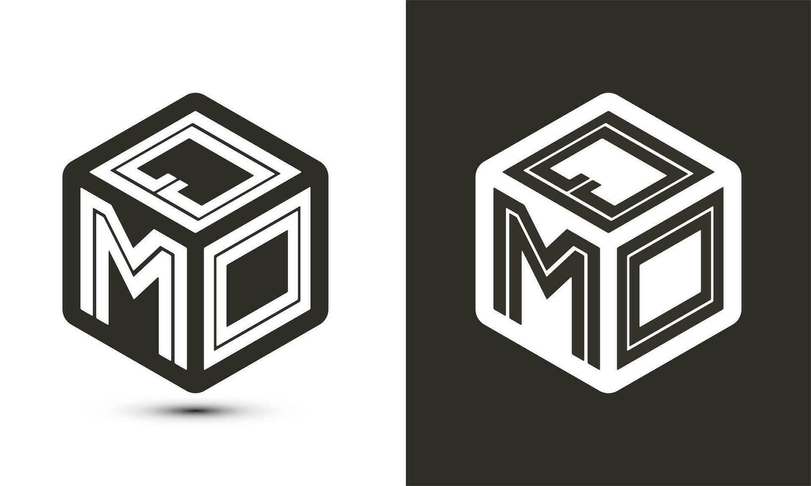 qmo brev logotyp design med illustratör kub logotyp, vektor logotyp modern alfabet font överlappning stil.