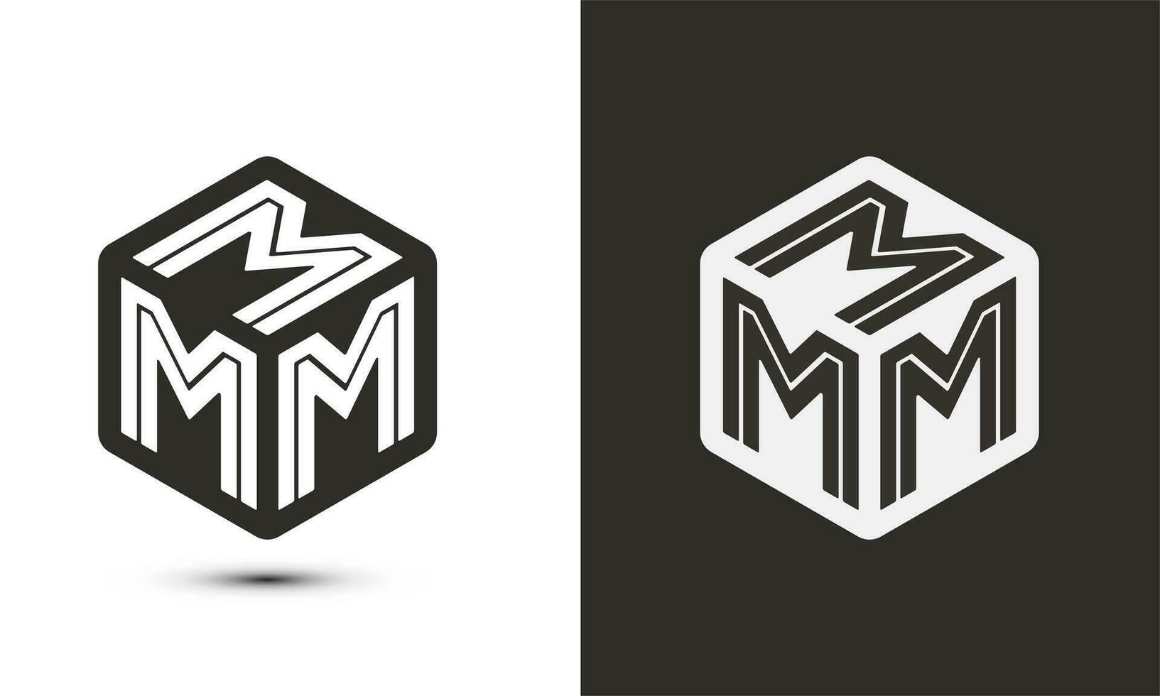 m brev logotyp design med illustratör kub logotyp, vektor logotyp modern alfabet font överlappning stil. premie företag logotyp ikon. vit Färg på svart bakgrund