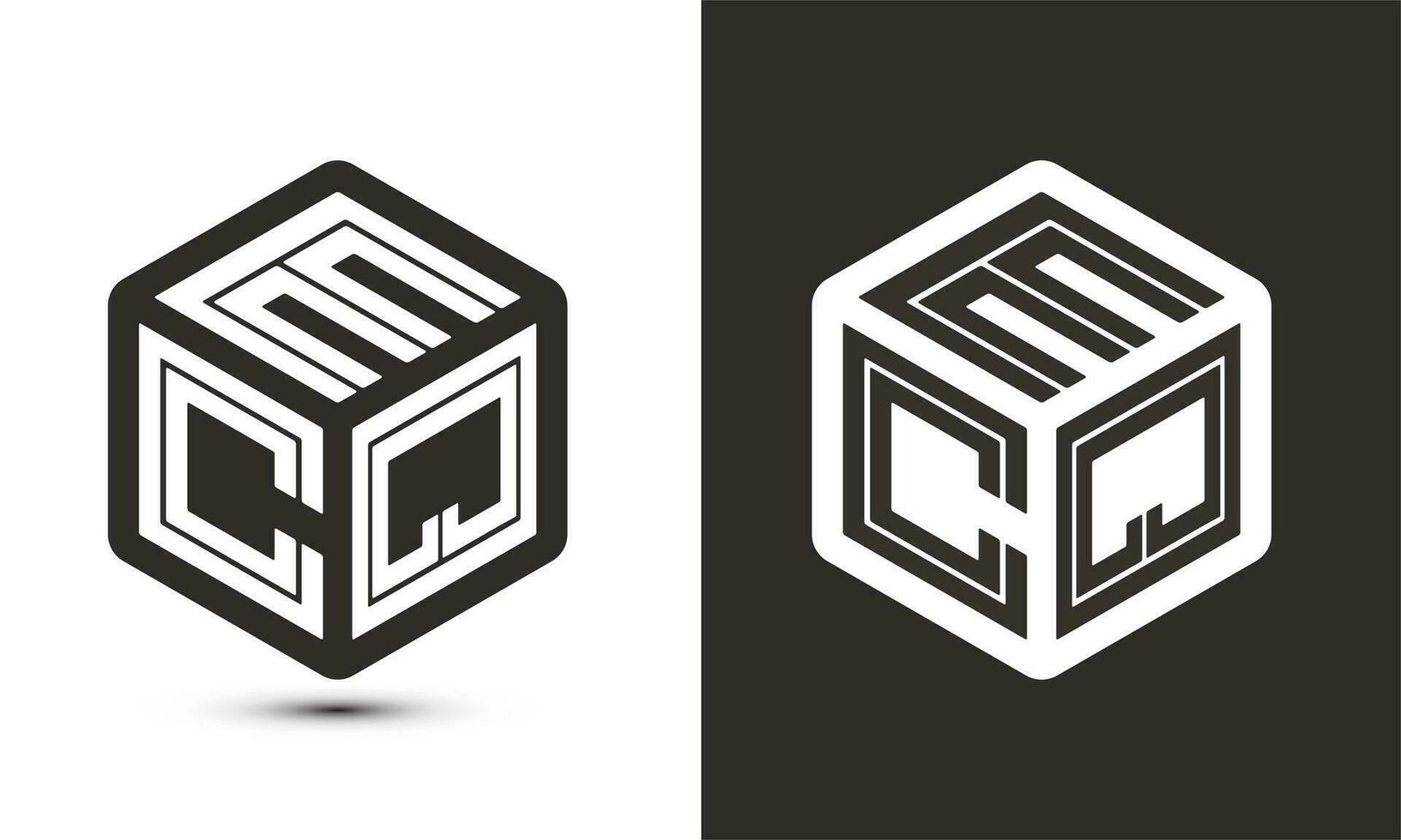 ecq brev logotyp design med illustratör kub logotyp, vektor logotyp modern alfabet font överlappning stil.