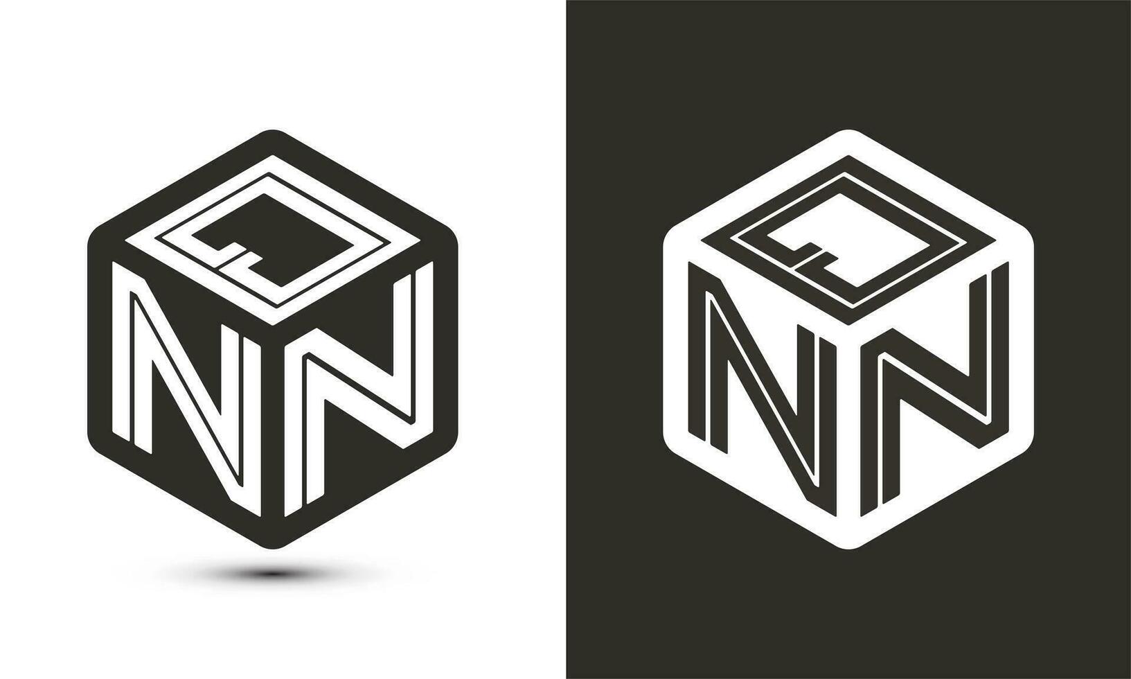 qnn brev logotyp design med illustratör kub logotyp, vektor logotyp modern alfabet font överlappning stil.