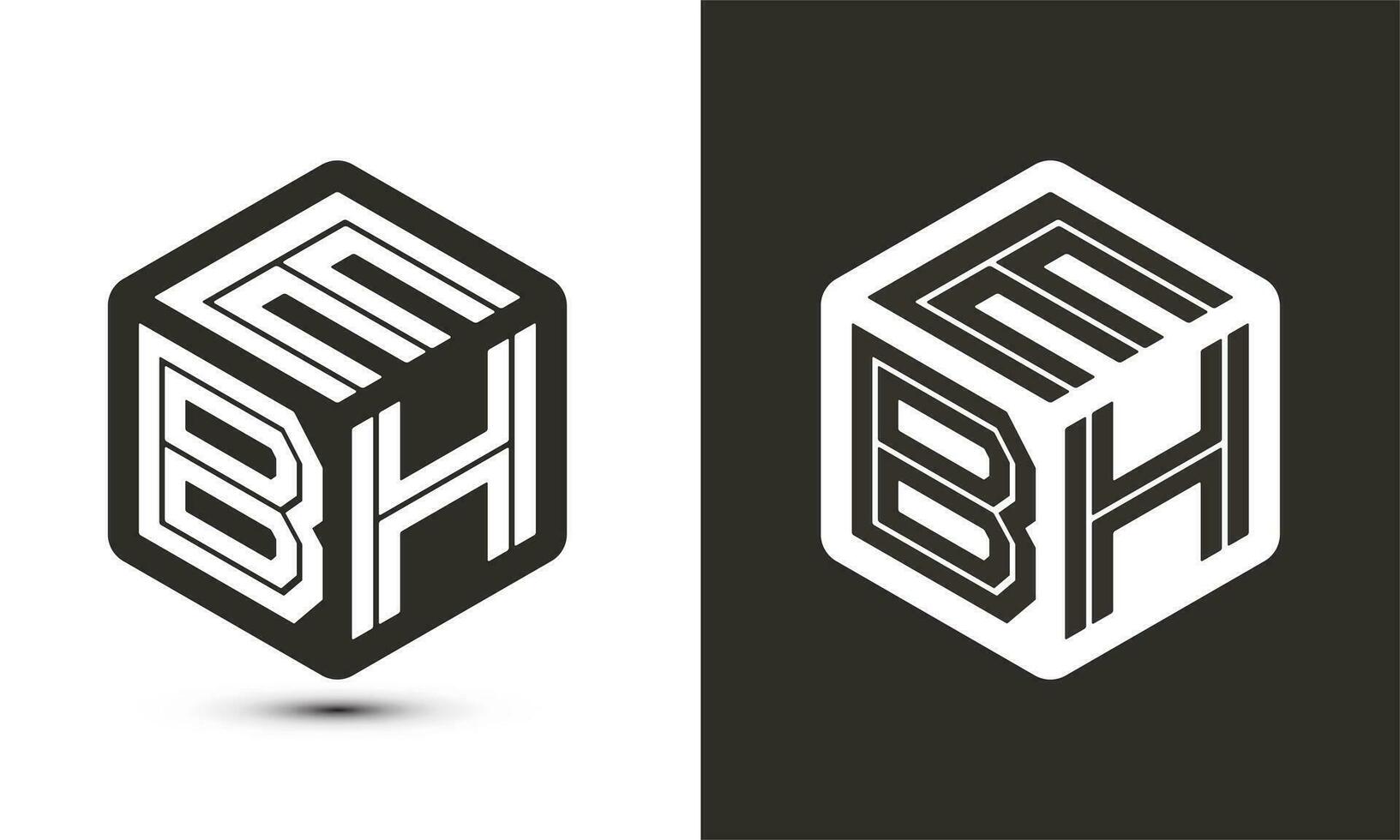 ebh brev logotyp design med illustratör kub logotyp, vektor logotyp modern alfabet font överlappning stil.