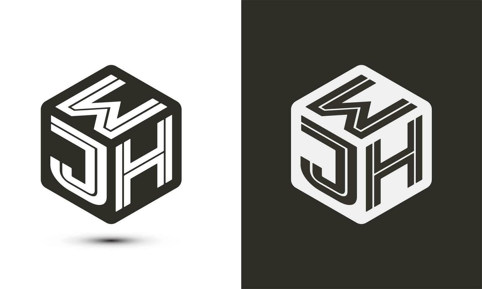 w j h Brief Logo Design mit Illustrator Würfel Logo, Vektor Logo modern Alphabet Schriftart Überlappung Stil. Prämie Geschäft Logo Symbol. Weiß Farbe auf schwarz Hintergrund