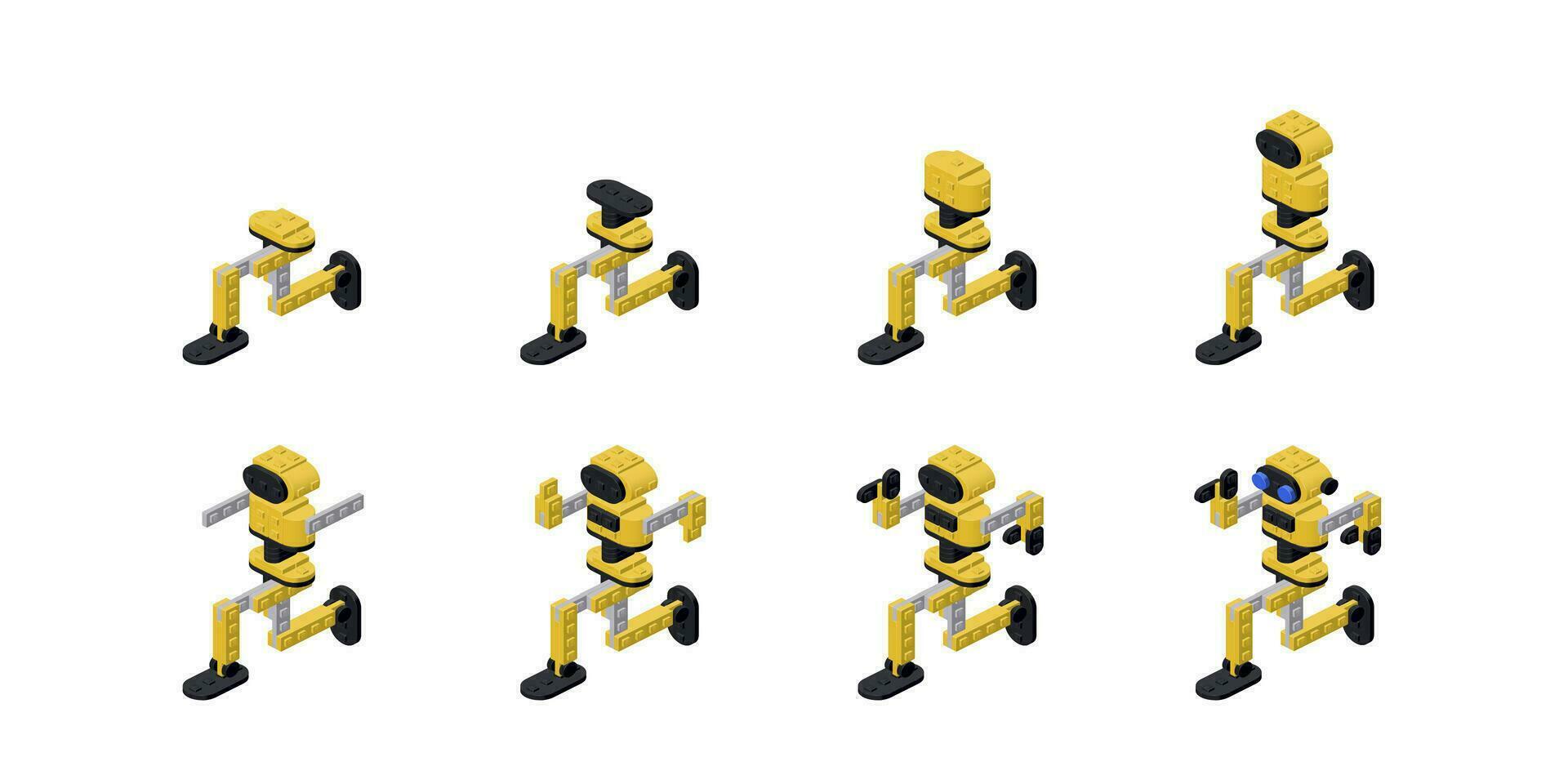 steg för steg instruktioner för montering en gul robot. vektor