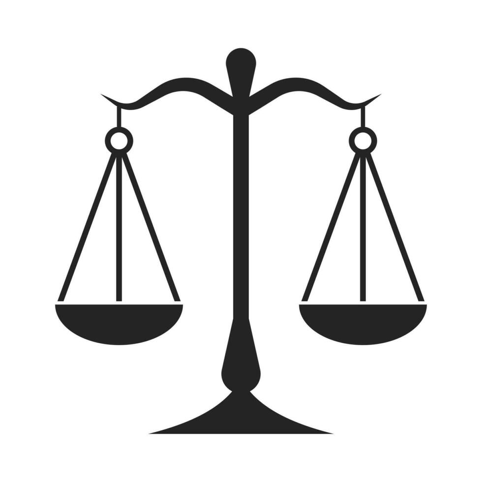 Gerechtigkeit Gesetz Rahmen Symbol, Beurteilung und Bestrafung Symbol, Gerechtigkeit und Justiz Zeichen, mechanisch alt Waage Balance Linie Symbol, Gesetz Feste gleich Rechte Regeln Vektor Illustration