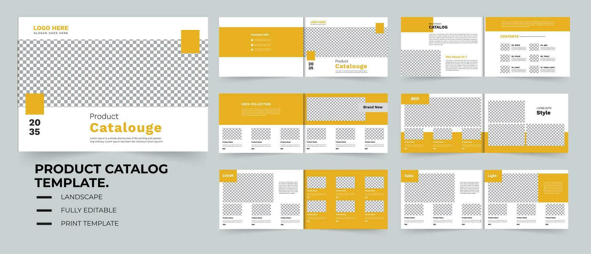 möbel produkt katalog design mall i gul Färg eller landskap katalog layout design vektor